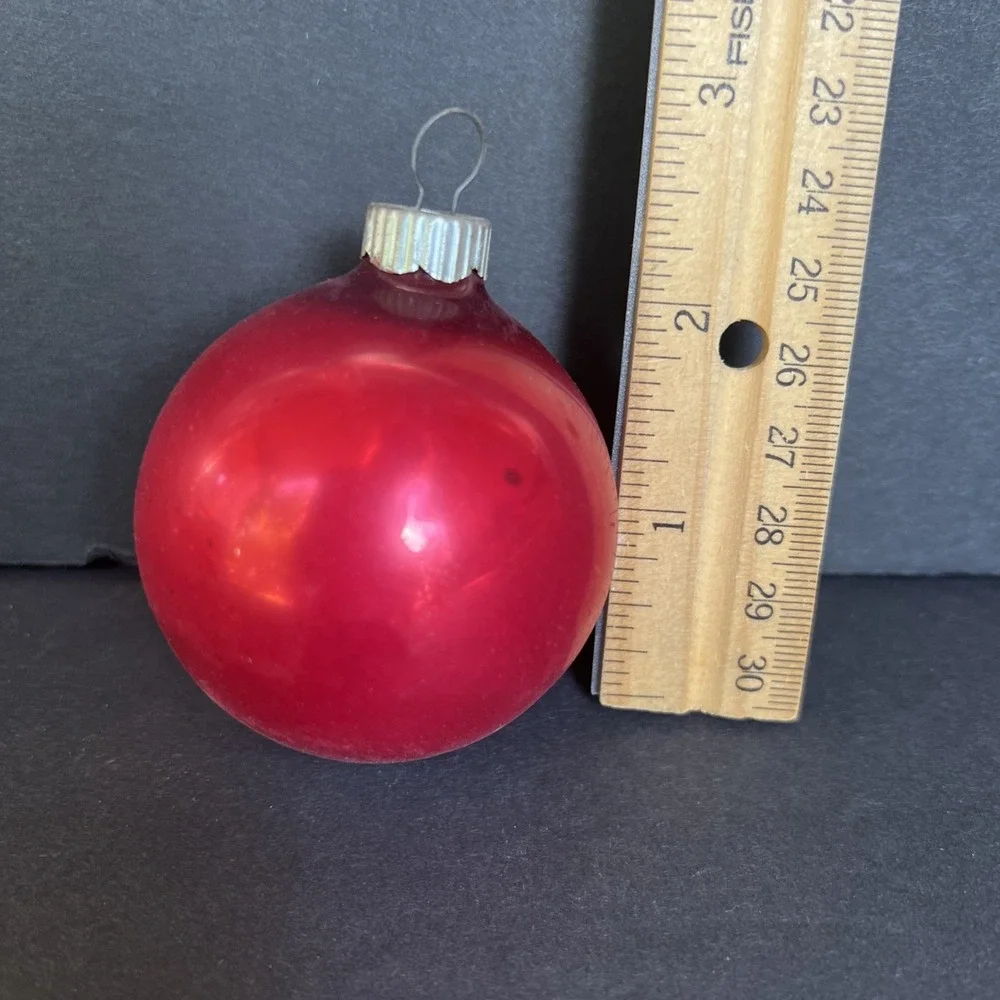 Vintage Shiny Brite Set Of 9 Glass Ornaments Red 2 1/4